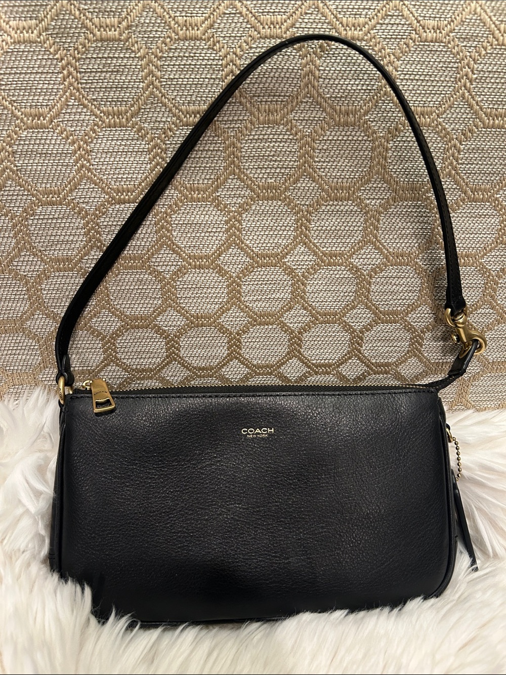 COACH Black Leather Shoulder Bag with Gold Hardware